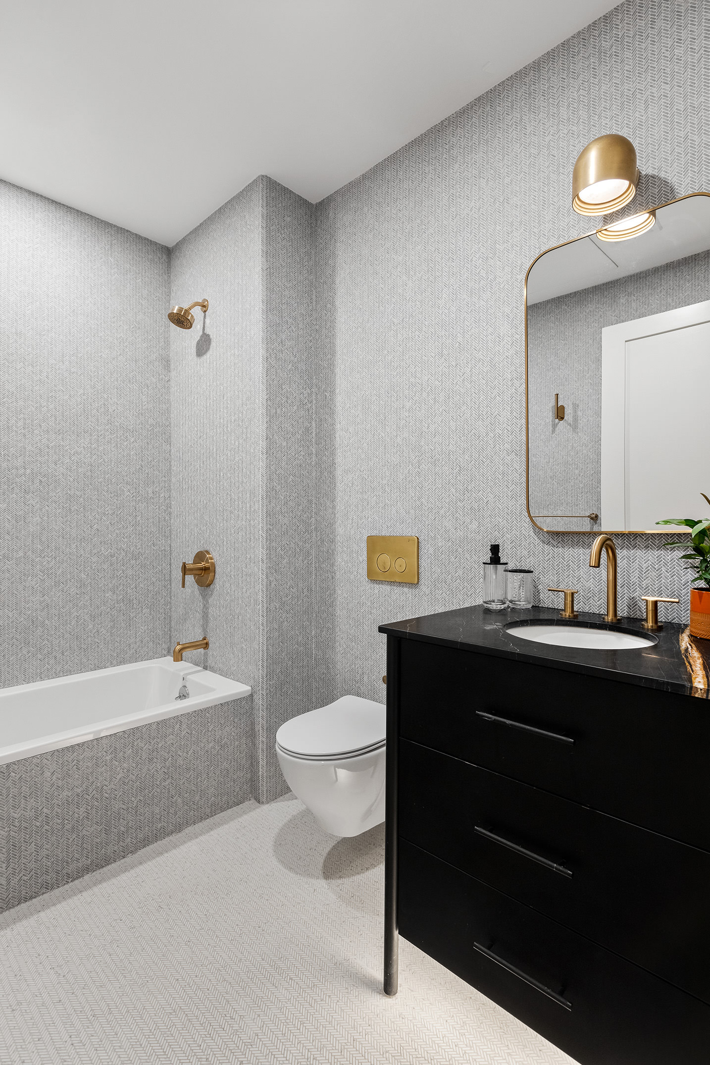 Bathroom — herringbone tile